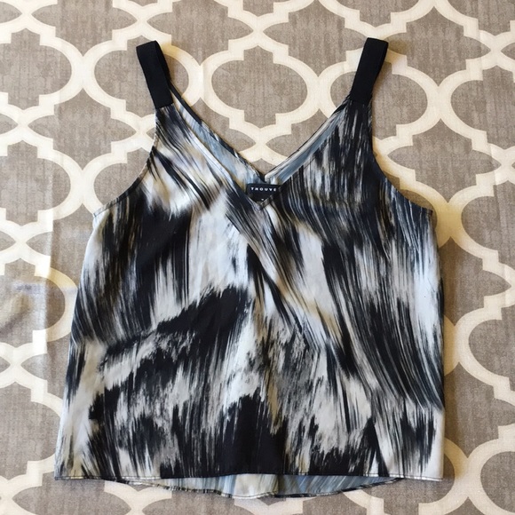 Trouve Nordstrom Chiffon Black and White Abstract Print Tank Sz M - Picture 1 of 5